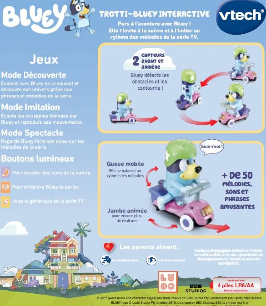 VTech Bluey - Trotti-Bluey Interactive- Pat'Patrouille, Peppa Pig, Bluey