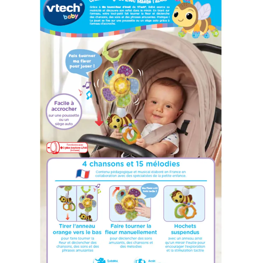 VTech Baby Ma Tourni Fleur D'éveil - Hochet Suspendu- Jouets Pour Siège Auto Et Poussette