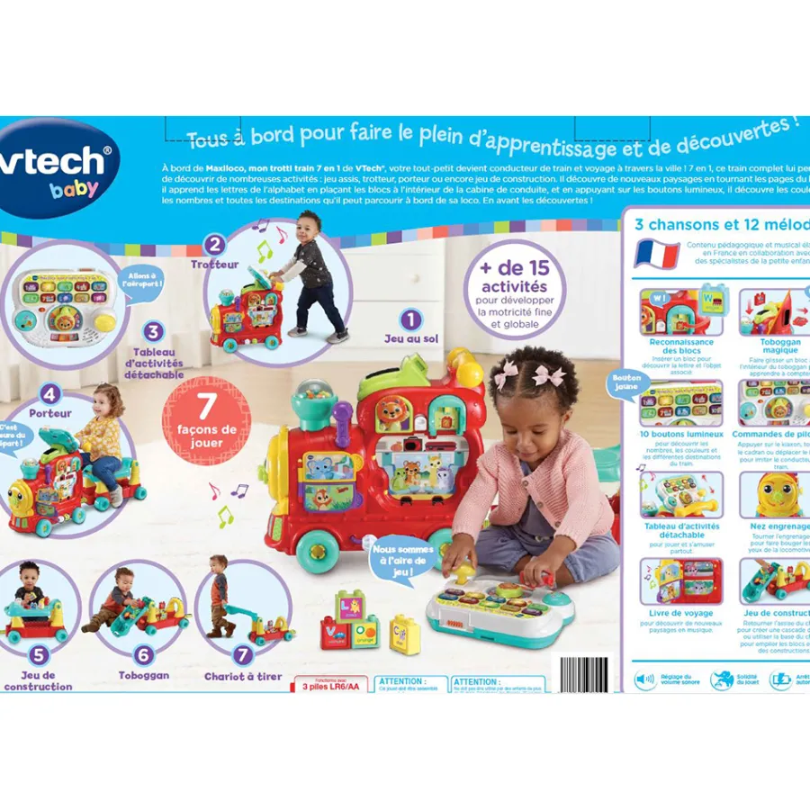 VTech Baby Maxiloco, Mon Trotti Train 7 En 1- Porteurs, Trotteurs
