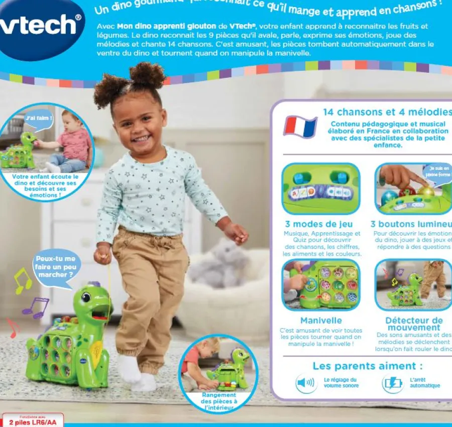 VTech Mon Dino Apprenti Glouton- Animaux Interactifs