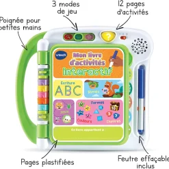 VTech Mon Livre D'activités Interactif - J'Ecris, Je Joue Et J'Apprends- Jeux Pour Apprendre À Lire, Compter, Écrire