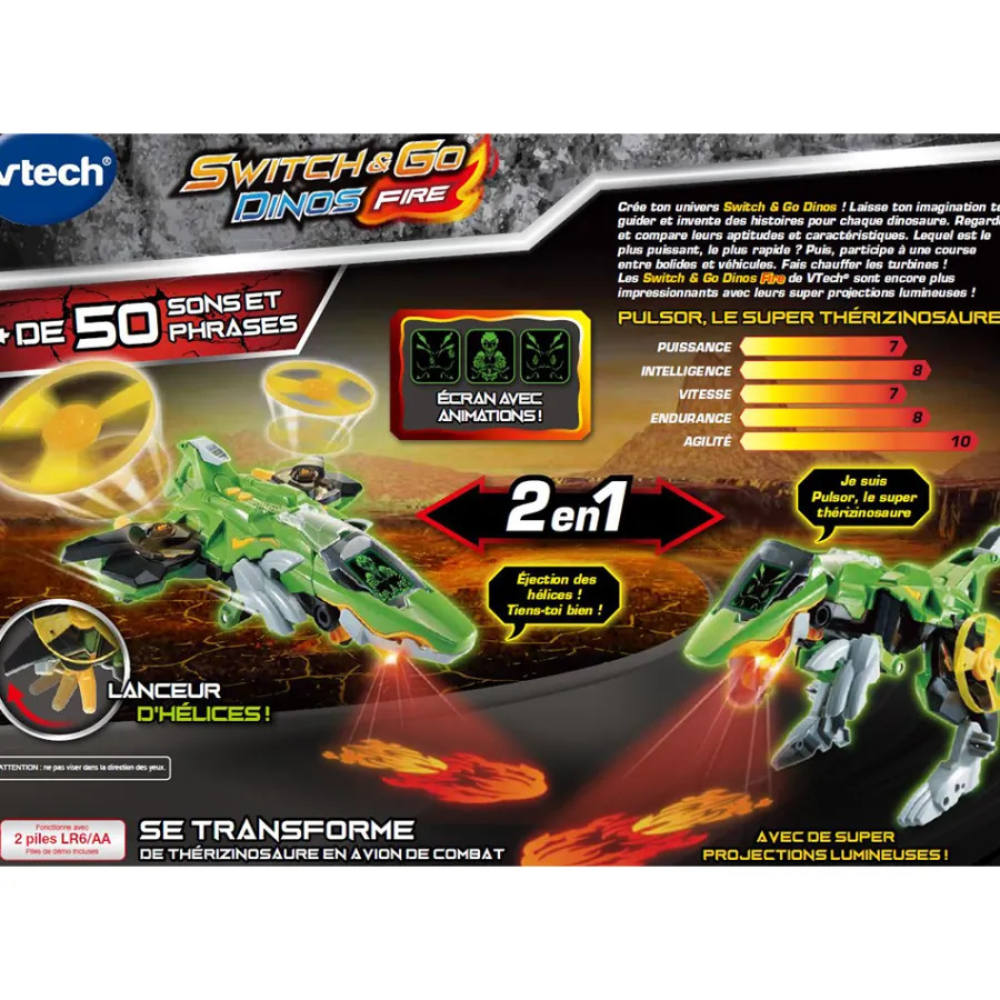 Switch & Go Dinos Pulsor, Le Super Therizinosaure - Fire - Véhicules Interactifs- Voitures Dinos