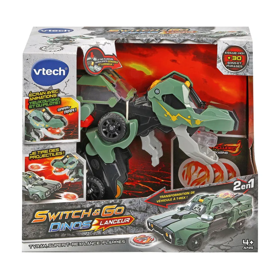 Switch & Go Dinos Tyram, Super T-Rex Lance Flammes- Voitures Dinos