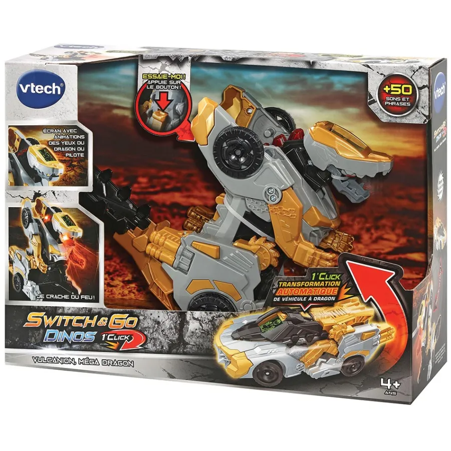 Switch & Go Dinos Vulcanion, Mega Dragon- Voitures Dinos